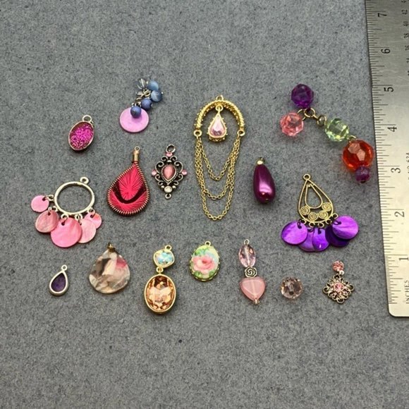 Pendant Charm Dangle Lot Pink Purple Silver Gold DIY Craft Repurpose Upcycle - Picture 9 of 12